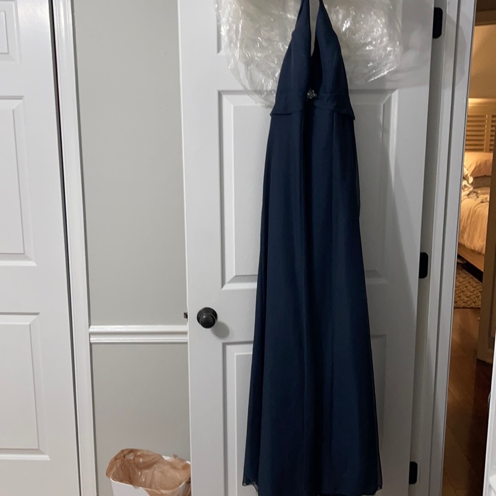 Navy halter top formal dress. With tie the back